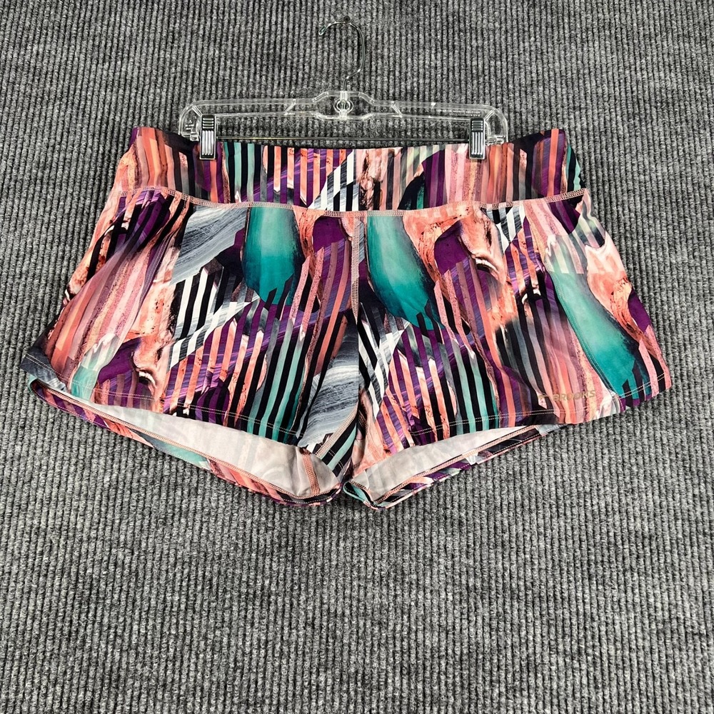Brooks Running Shorts Womens Size XL Extra Large Green Purple Striped Outdoor